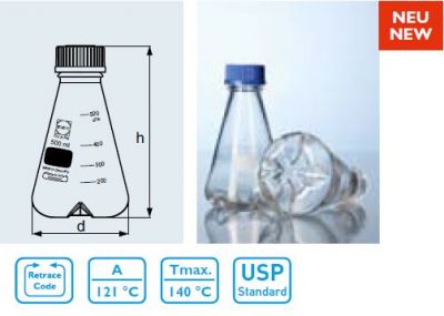 Duran baffled Erlenmeyer flask 250 ml with thread, completed with GL 45 membrane cap
