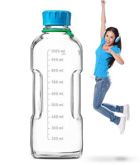 DURAN® YOUTILITY® GL 45 Laboratuvar Şişesi (şeffaf), vidalı kapaklı ve dökme halkalı (PP, camgöbeği), 125 mL - 2