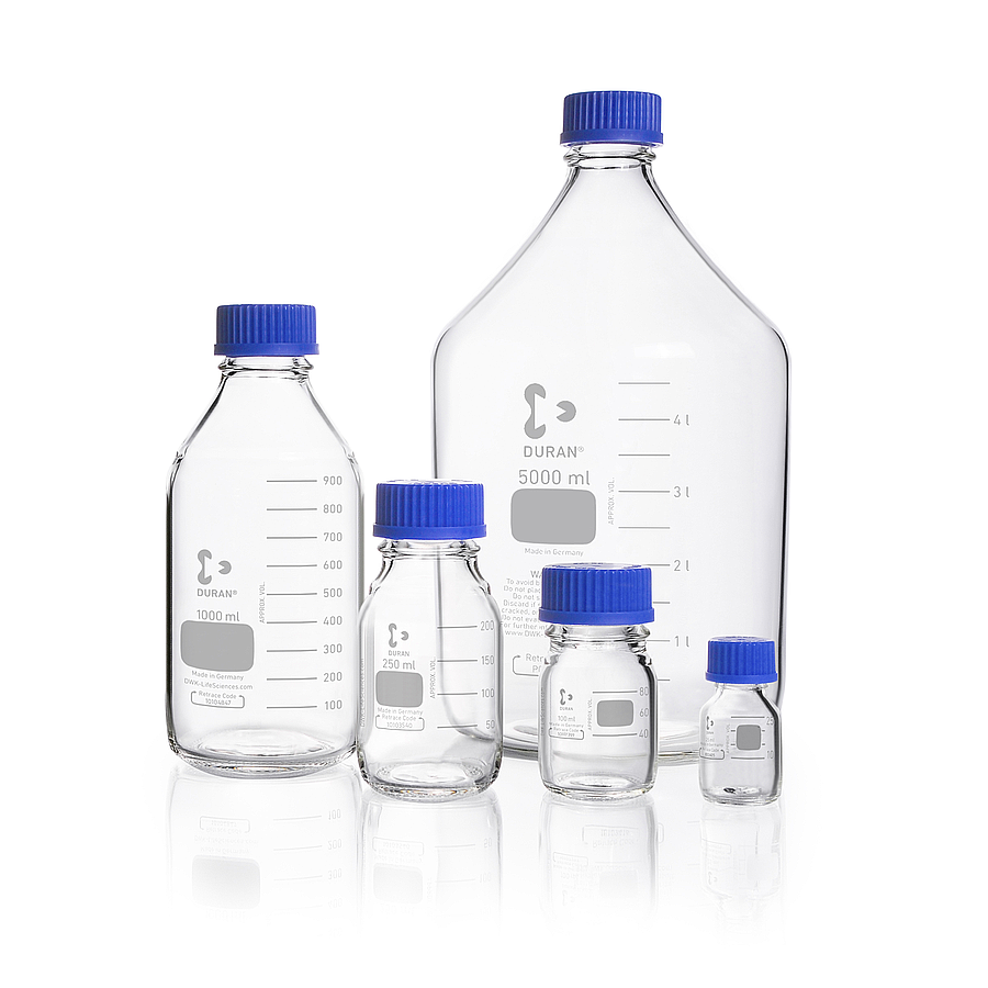 Lab. şişesi, vidalı mavi kapak, taksimatlı, 150 ml  - 1